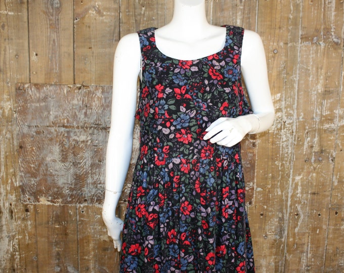 Vintage 80s Laura Ashley floral needle cord pinafore dress, size 12- 14 UK, 40" bust