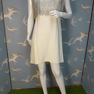 Vintage 60s ivory & silver mini cocktail dress, size 10 UK/ 36&quot; bust