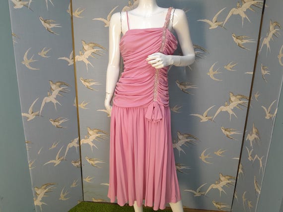 vintage cocktail dress size 10 Vintage 1980s Pink Jersey Cocktail Dress, Size 10 Uk, Evenings by Ceremonia  England. See ITEM DETAILS for All Measurements