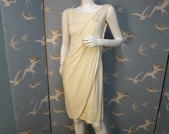 Vintage 1950s ivory crepe Grecian style cocktail dress, size 6 UK/ 32" bust. See ITEM DETAILS for all measurements