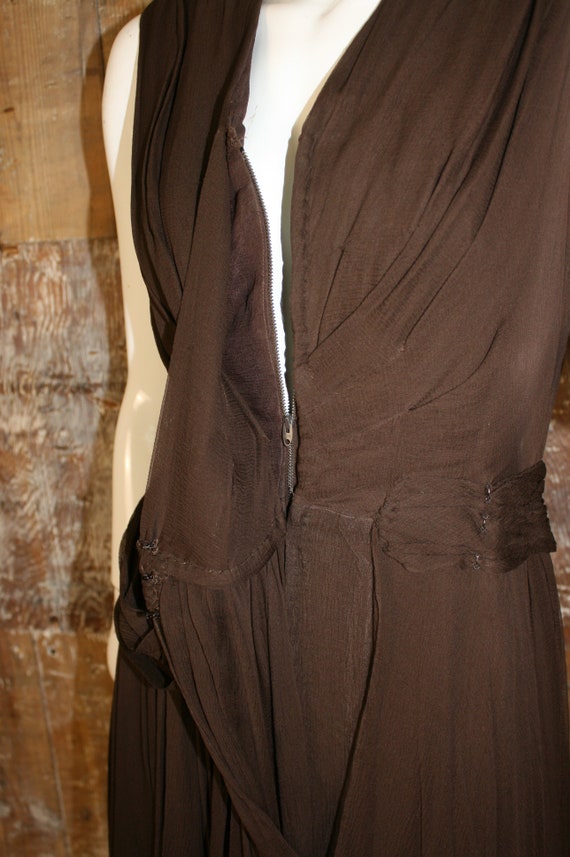 Vintage 50s brown chiffon cocktail dress, wrap fr… - image 6