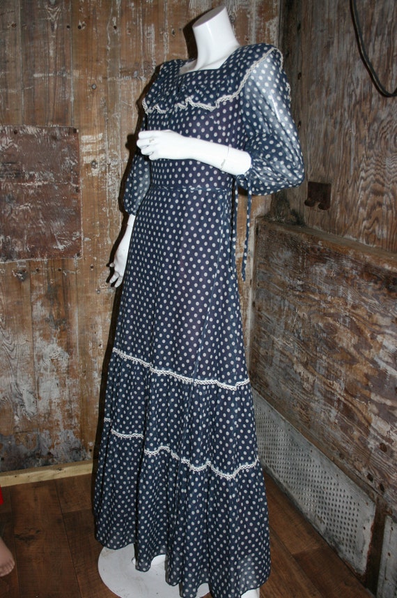 Vintage 70s polka dot maxi dress, Cresta blue dot… - image 4