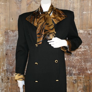 Vintage 80s black wool jersey/ tiger print dress & matching scarf, Gibi Roma , size 12 UK