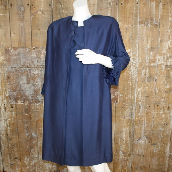 Vintage 60s Russell Stuart dress & jacket suit, navy blue mod occasion outfit, size 8 UK/ 35" bust