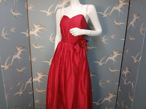 vintage cocktail dress size 10 Vintage 1980s Marion Donaldson Red Silk Cocktail Dress, Size 10 UK/ 34