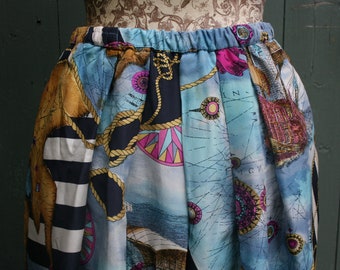 Vintage 80s Betty Barclay scarf print skirt size 10 galleon nautical atlas print skirt