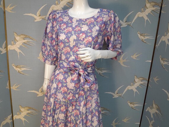 Vintage 80s Laura Ashley Bluebell Coloured Floral Cotton