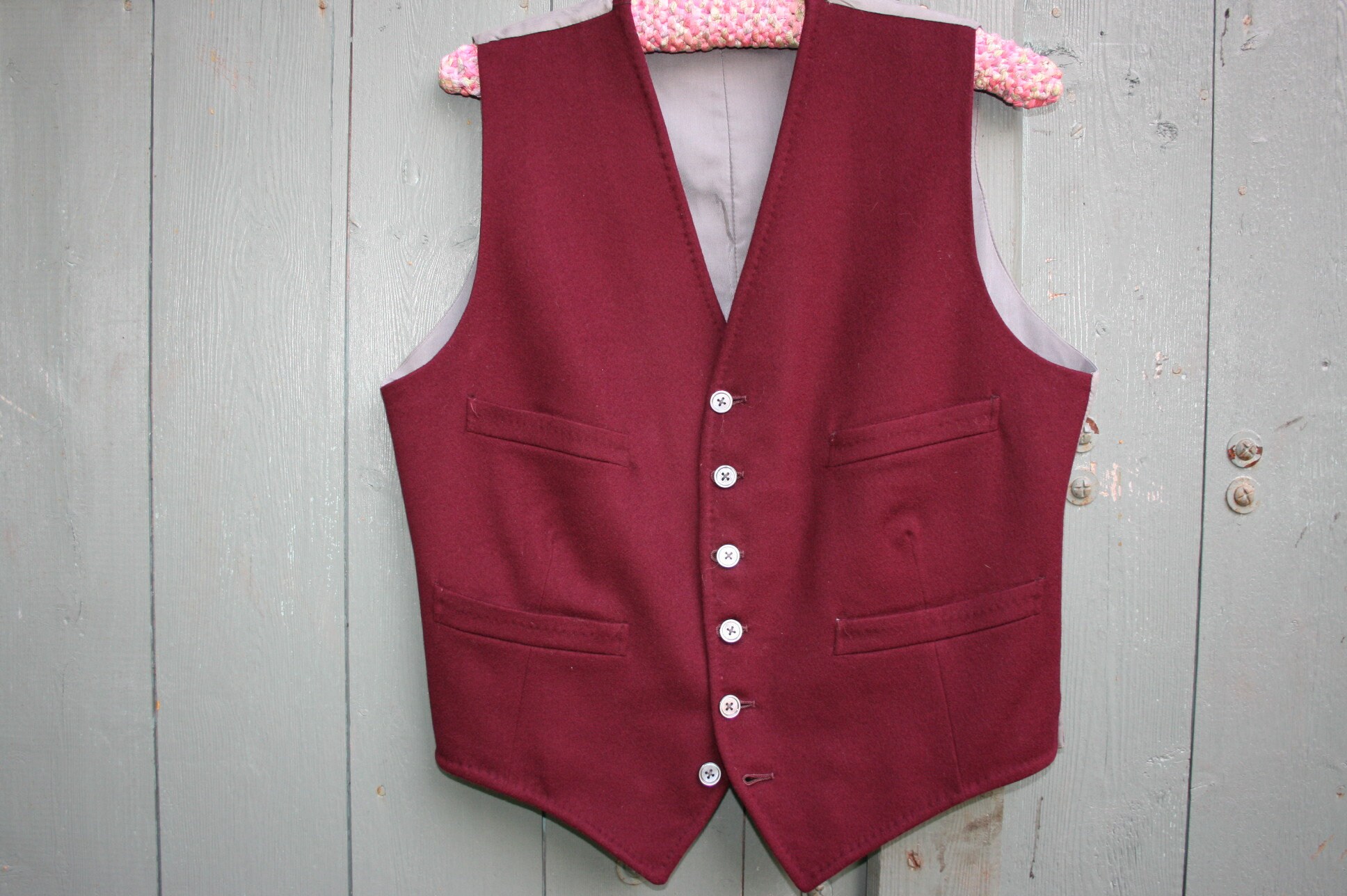 Image of Vintage Mans Austin Reed Red Wool Waistcoat, Size 38" Chest Wine Vest