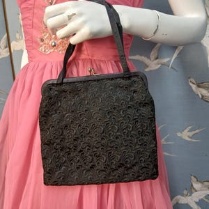 Vintage 1950s black mesh/ lace/ satin handbag