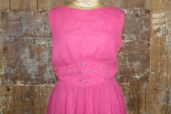 Vintage 50s pink chiffon dress, R & K originals p… - image 1