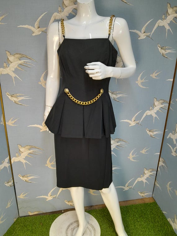Vintage 1980s/ 90s Joseph Ribkoff Black Peplum Cocktail Dress, Size 10 UK/  36" Bust, Gold Chain Straps - Etsy