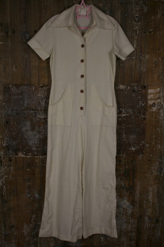 Vintage 70s Stockton jumpsuit, cream size 10 dagge