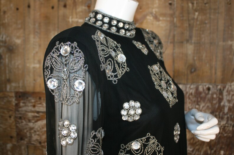 size 10 12 heavily beaded chiffon evening dress 80 beaded black silk cocktail dress