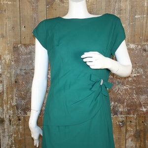 Abito da cocktail vintage in crepe verde anni '50, taglia 12/14, Vicky Johnson London