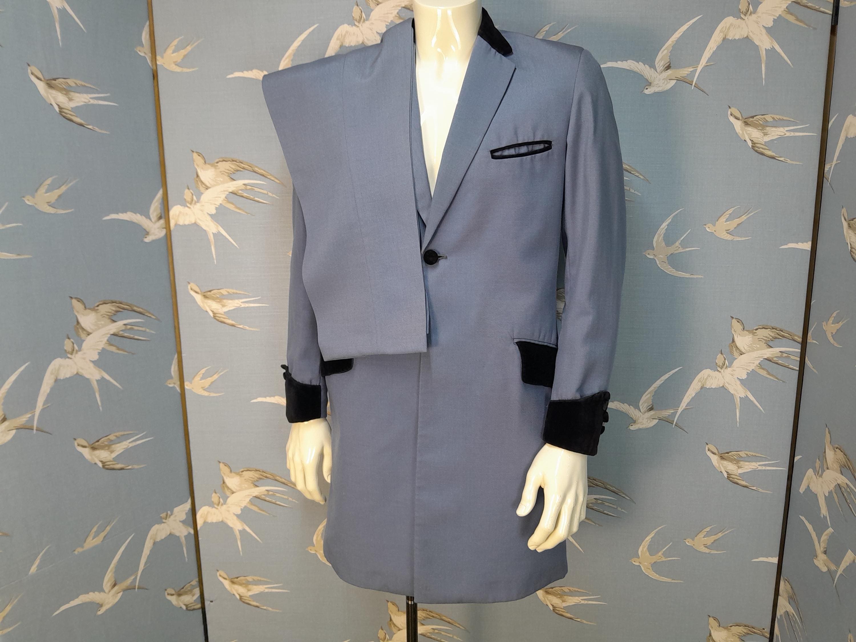 Original Vintage Teddy Boy Drape Suit, Burton Tailored Blue/ Black