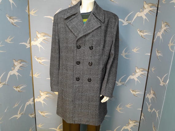 Vintage 1960s John Collier Herringbone Tweed Overcoat Size 44