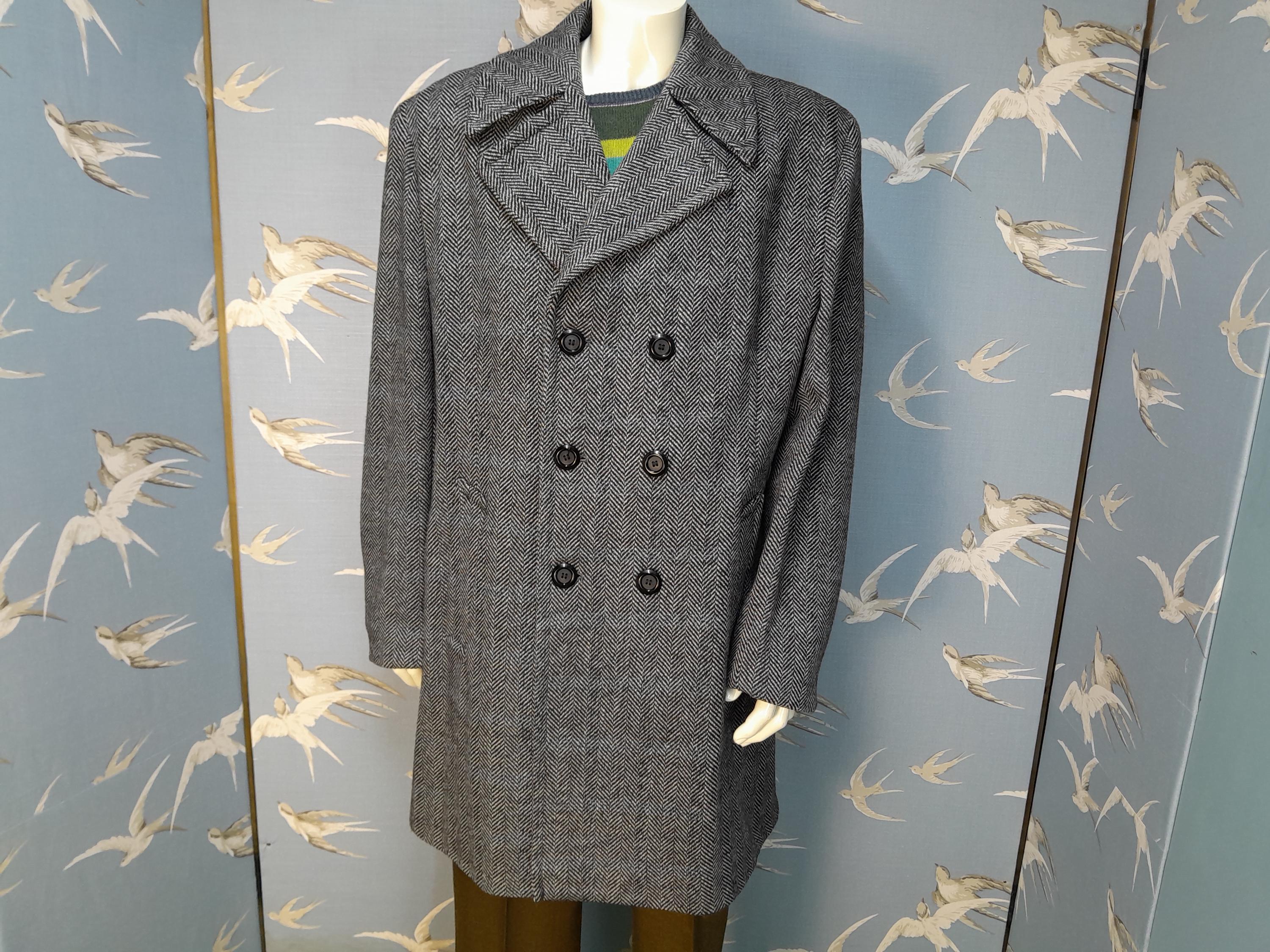 Vintage 1960s John Collier Herringbone Tweed Overcoat Size 44