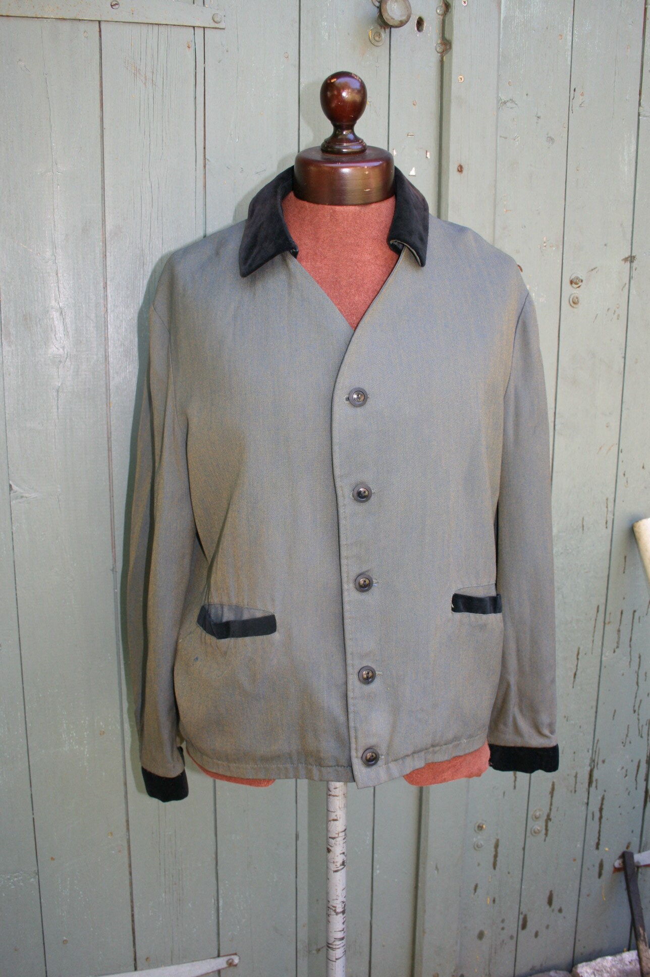 Image of Vintage Mans 50S Rockabilly Box Jacket, 2 Tone Campus Usa Jacket Size 42, Detachable Velvet Collar
