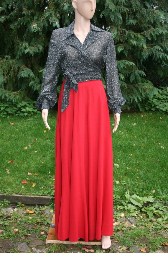 70s Quorum skirt, vintage red crepe designer maxi