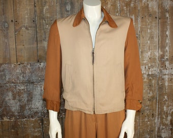 Vintage 1940s Buck Skein 2- tone gabardine rockabilly/ Hollywood gab jacket, 3/4 sleeves, 40/ 42" chest