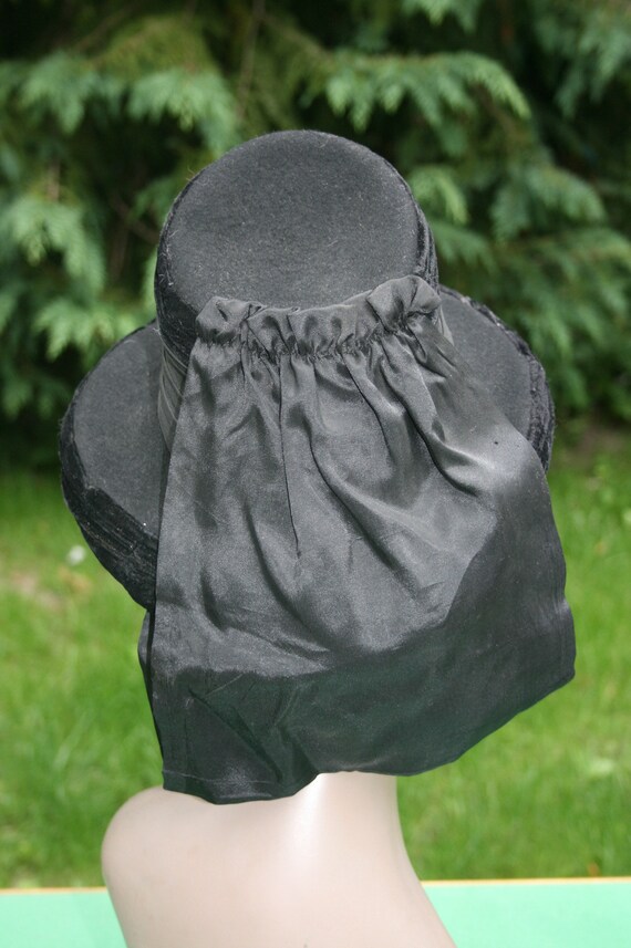 Vintage 1940s ladies top hat/ black velvet riding… - image 6