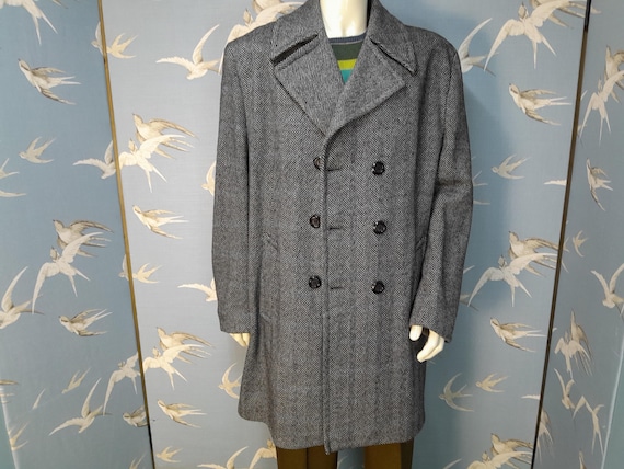 Vintage 1960s John Collier Herringbone Tweed Overcoat Size Vintage 1960s John Collier Herringbone Tweed Overcoat Size