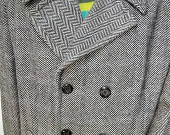Vintage 1960s John Collier Herringbone Tweed Overcoat Size