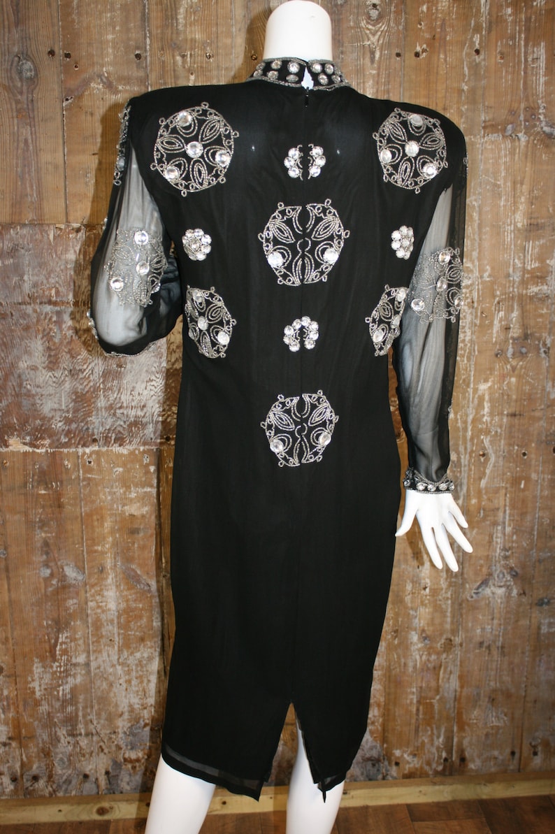 size 10 12 heavily beaded chiffon evening dress 80 beaded black silk cocktail dress