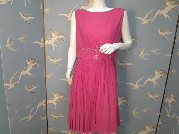 Vintage 1950s Pink Chiffon Dress, Size 12/ 14 UK, 39.5" Bust. See Item Details for All Measurements