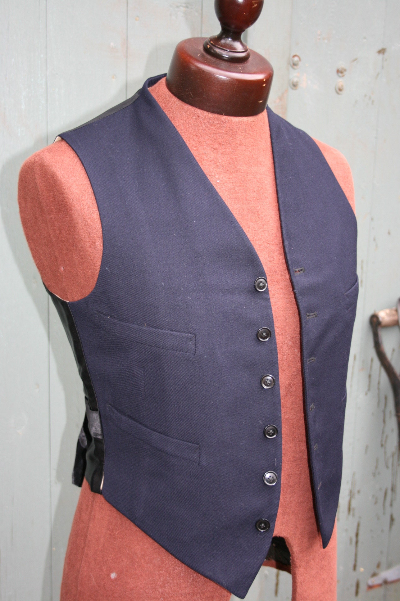 Image of Vintage 40S/ 50S Small Mans Waistcoat/ Vest, Navy Blue Wool, Montague Burton