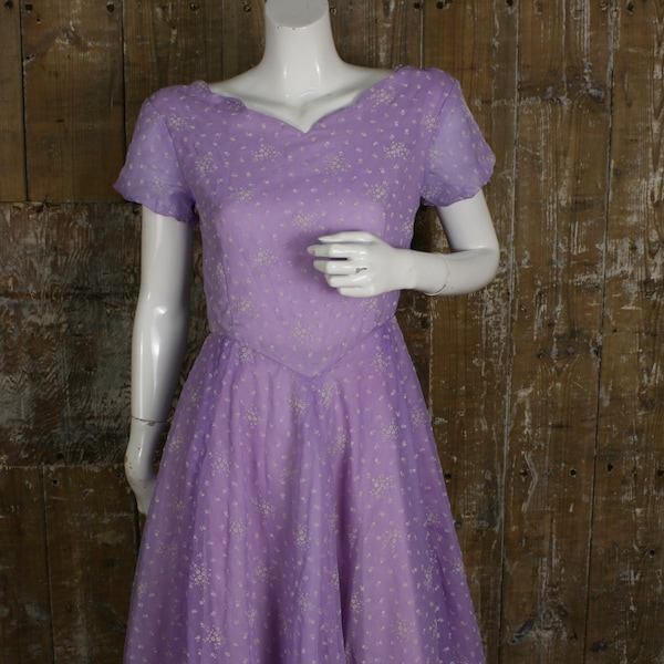 robe de bal vintage georgette florale lilas des années 1950 / robe maxi, taille 8 UK / buste de 34 »