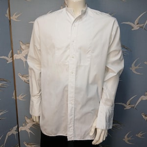 Vintage mans white cotton dress shirt, Martus bib front collarless grandad shirt, oversize S