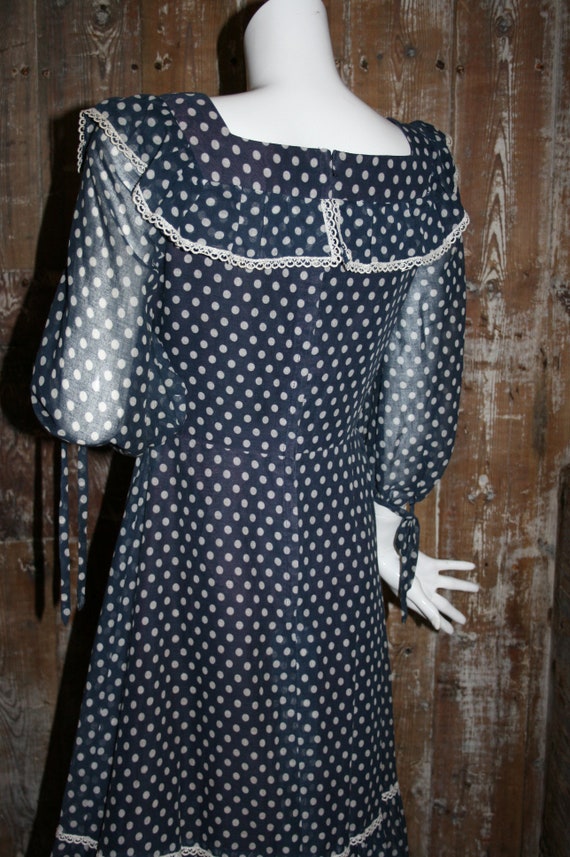 Vintage 70s polka dot maxi dress, Cresta blue dot… - image 8