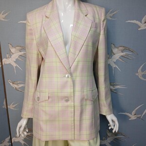 Vintage 1980s/ 90s Cache D Or wool mix check blazer size 12 UK. See ITEM DETAILS for all measurements