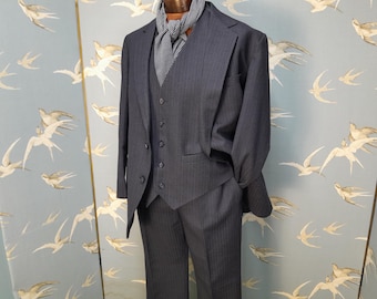 Vintage 1970s/ 80s 3 Piece Suit, Collier Navy Pinstripe Wool Suit
