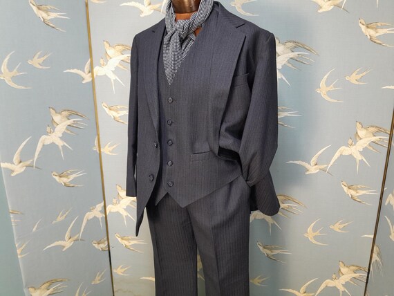 Vintage 1970s/ 80s 3 Piece Suit, Collier Navy Pinstripe Wool Suit