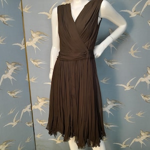 Vintage 1950s brown chiffon cocktail dress, wrap front, size 8- 10 UK/ 35&quot; bust