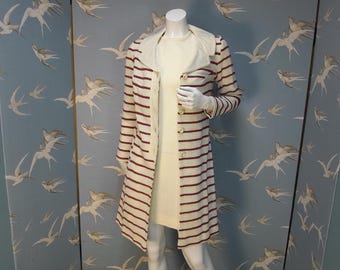 Vintage 60s mod mini dress & coat suit, red/ white/ blue Courtelle jersey, size 8/ 10 UK