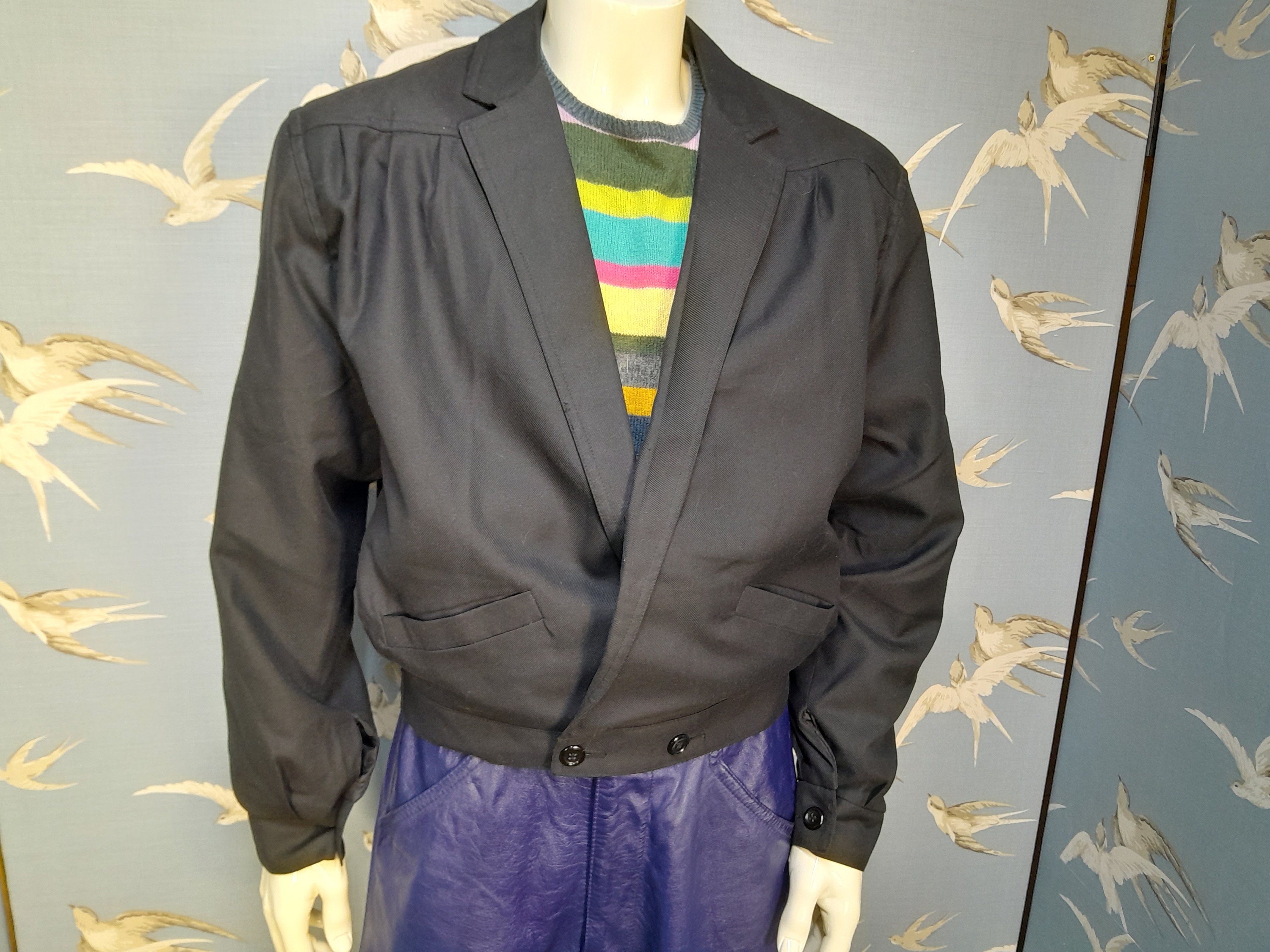 Vintage 80s Mans Black Blouson Jacket, Tiger Clothing Short