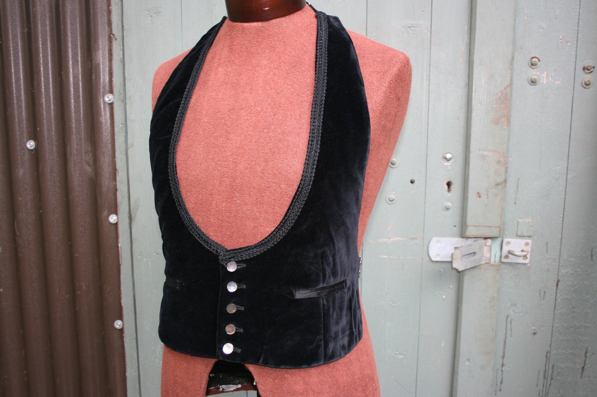 Image of Vintage 1940S Mans Evening Waistcoat, Akco Tailored Size 40 Black Velvet Half Waistcoat