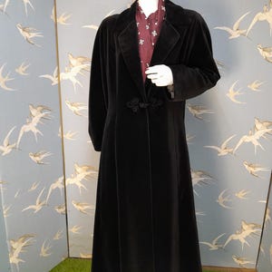 Vintage 1980s/ 90s Windsmoor Black Velvet Maxi Coat, Size 12 UK