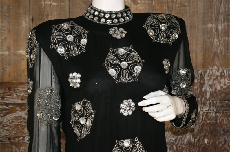 size 10 12 heavily beaded chiffon evening dress 80 beaded black silk cocktail dress
