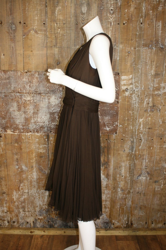 Vintage 50s brown chiffon cocktail dress, wrap fr… - image 9