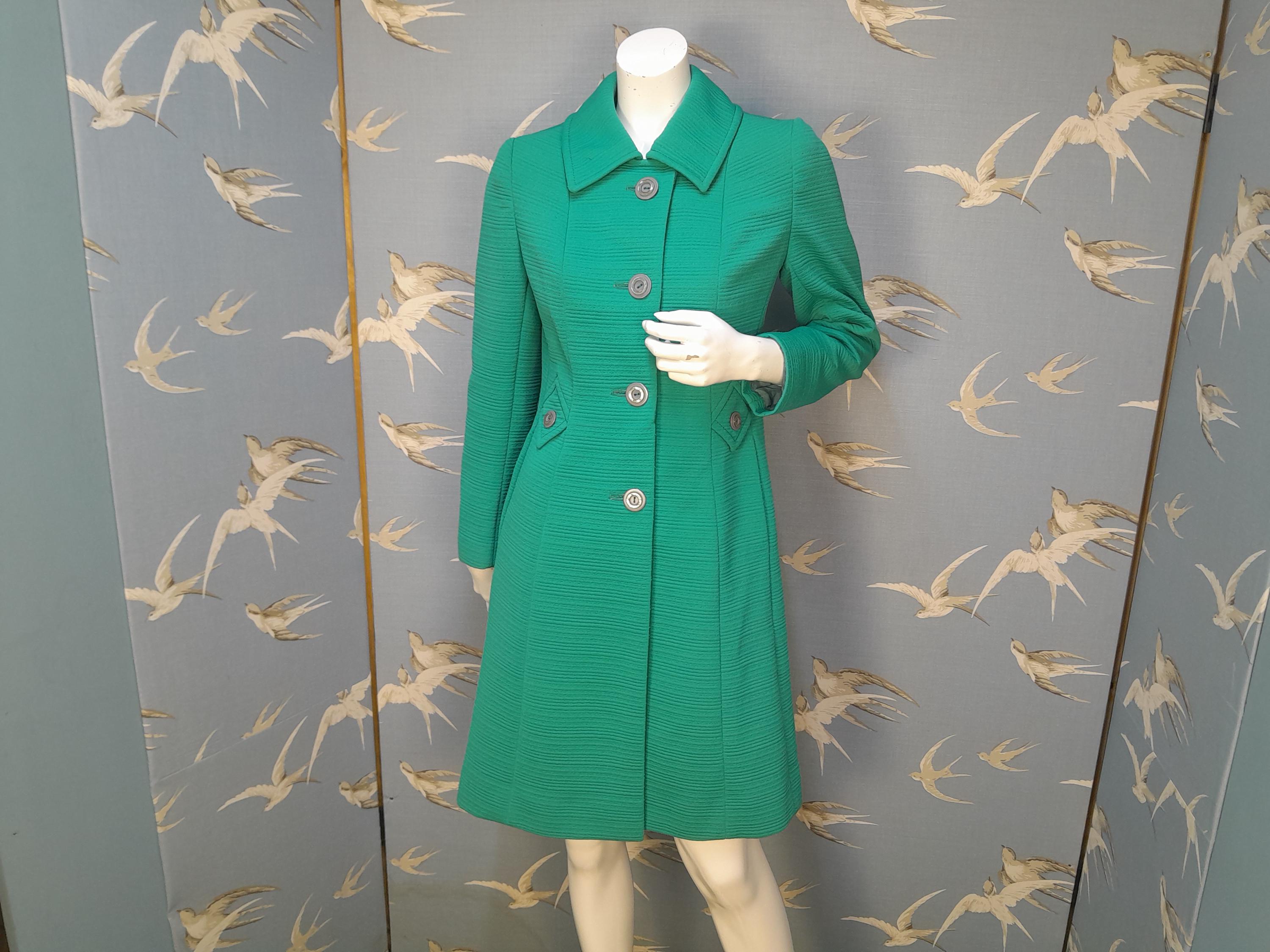 Vintage 1960s Jade Green Eastex Mod Coat, Fenwick Size 6- 8