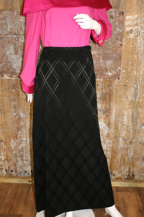 Vintage black satin maxi skirt, 60s/ 70s Dereta L… - image 3