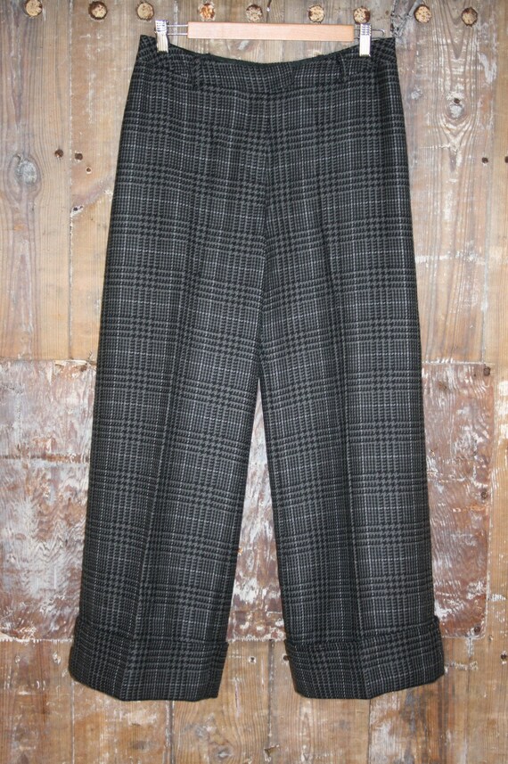 90s Hobbs Wide Leg Trousers Grey/ Black 