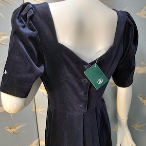 Unworn vintage 1980s Laura Ashley midnight blue velvet dress, size 8- 10 UK/ 35&quot; bust, with original tags