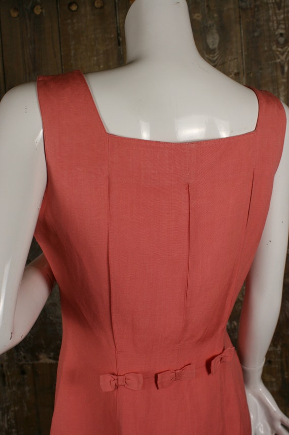 90s does 60s linen mix mini dress, coral pink fea… - image 7