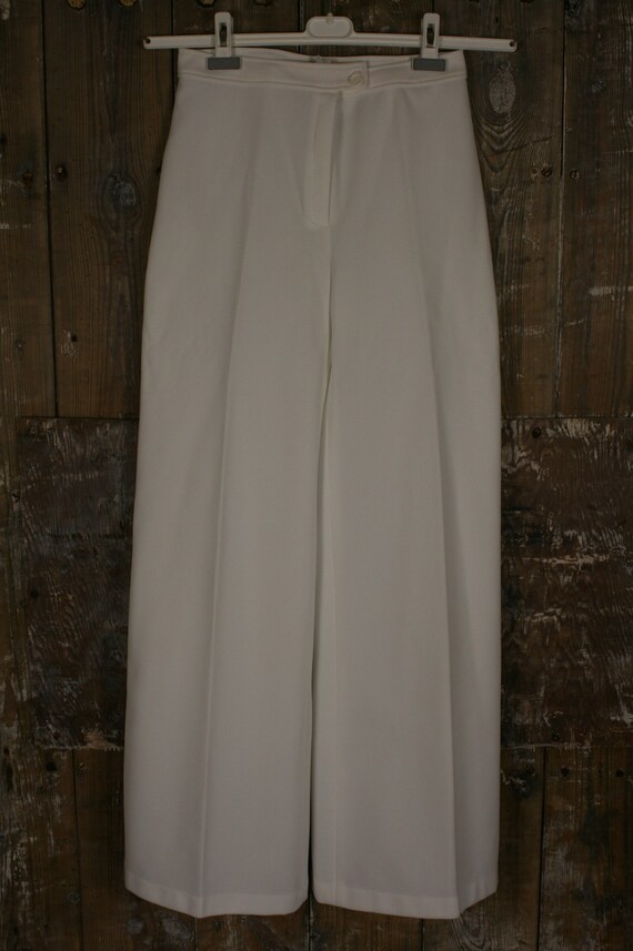 70s Slimma White Flared Trousers Size 8 