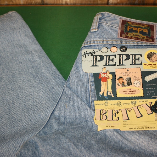 Deadstock vintage 80s does 50s Pepe Betty jeans, light blue easy fit, labelled UK 16- would fit current 12